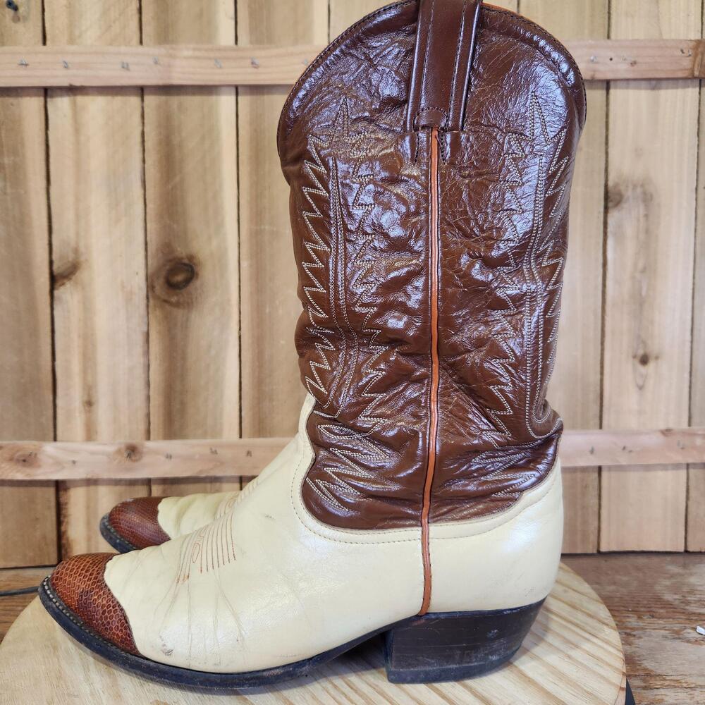 Vintage Tony Lama 6216 Boots Mens 10 D Leather Lizard Wing Tip Western Cowboy